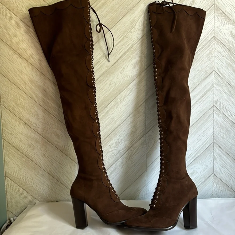 NEW Jeffrey Campbell Olianna over the knee lace up boots brown 6.5